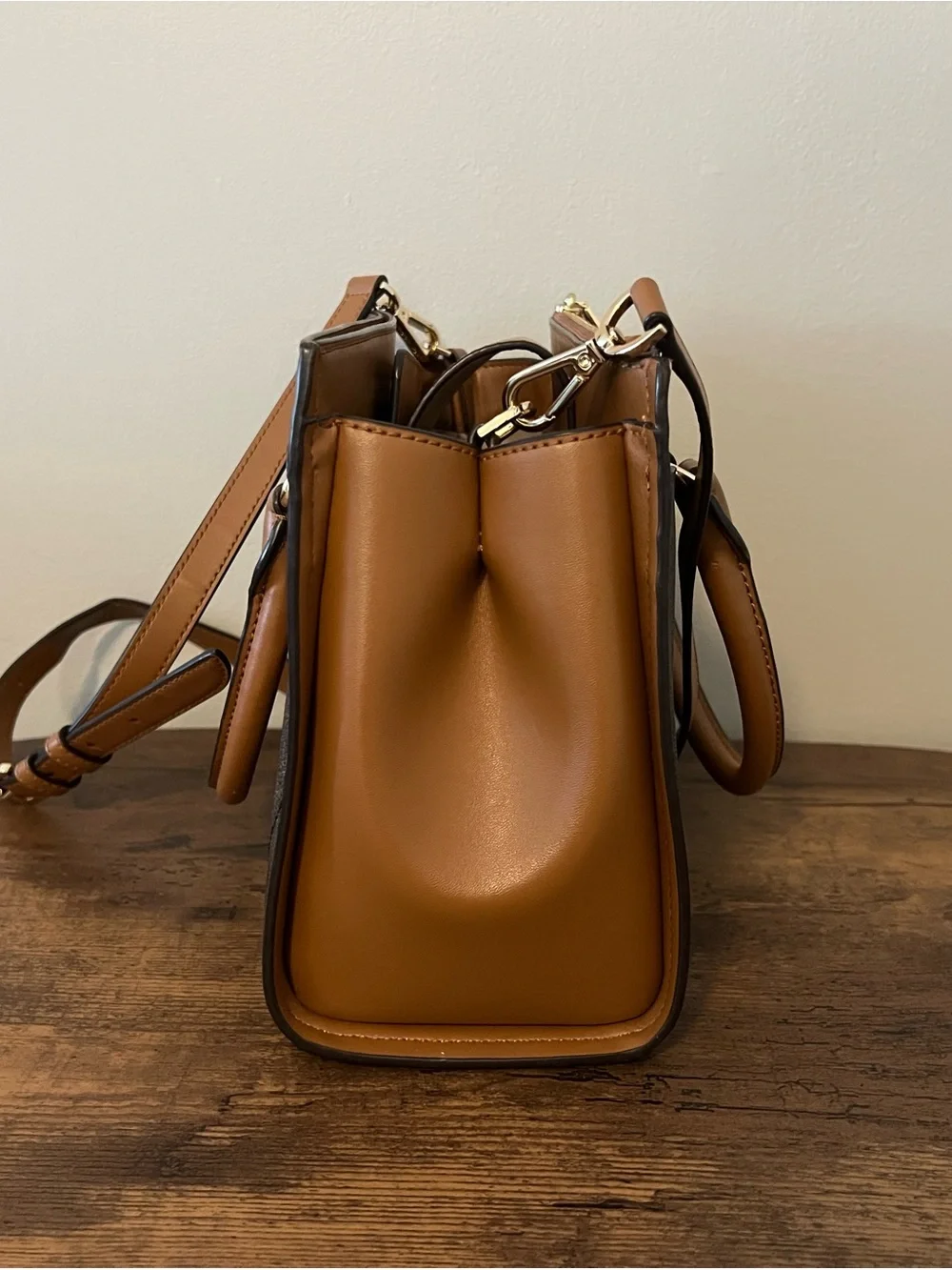 Michael Kors Brown and Tan Logo Crossbody Satchel